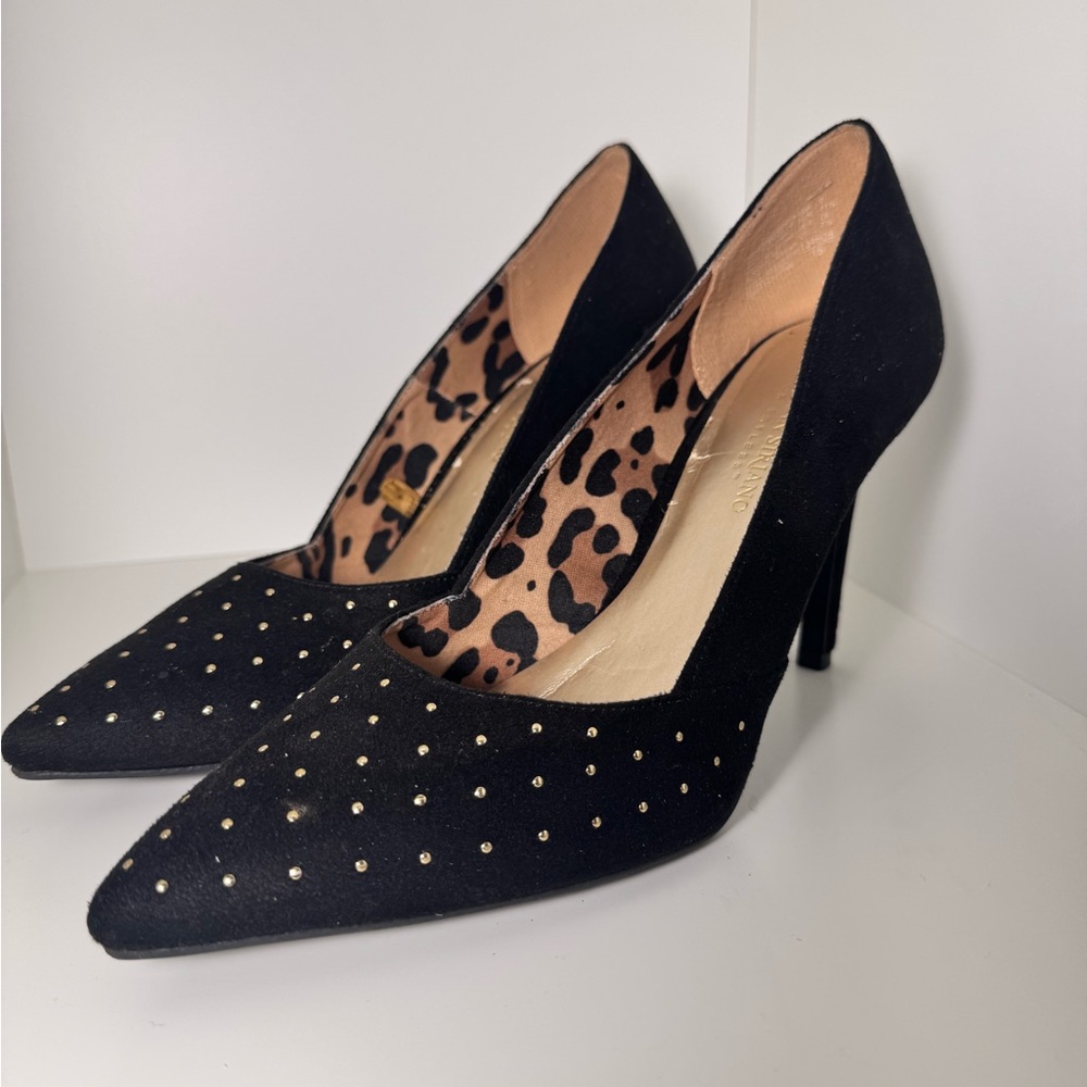 Christian Siriano Black and Gold Studded Heels